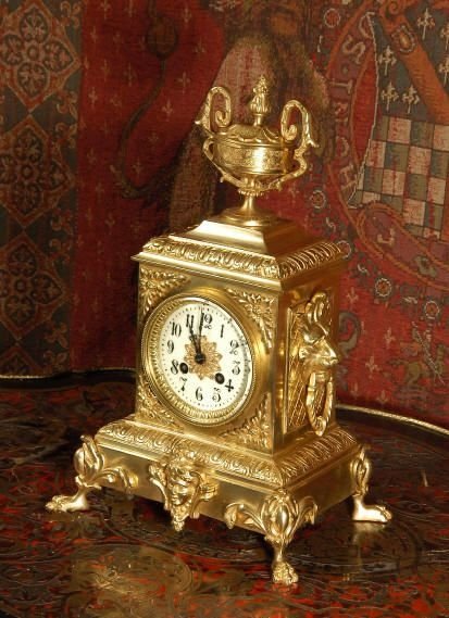 ***** Sold ***** Japy Freres Antique French Brass Table Clock. French - Circa 1870
